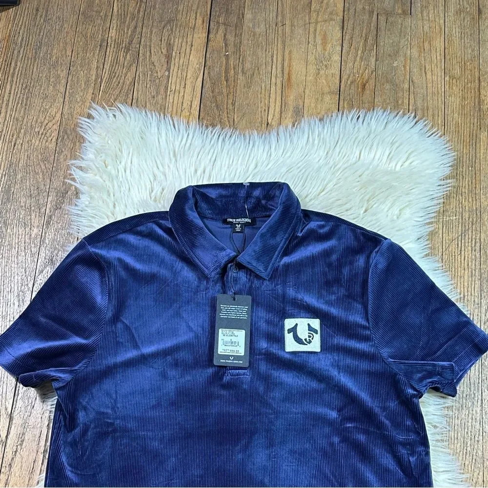 True Religion Deep Blue Velour Polo Shirt